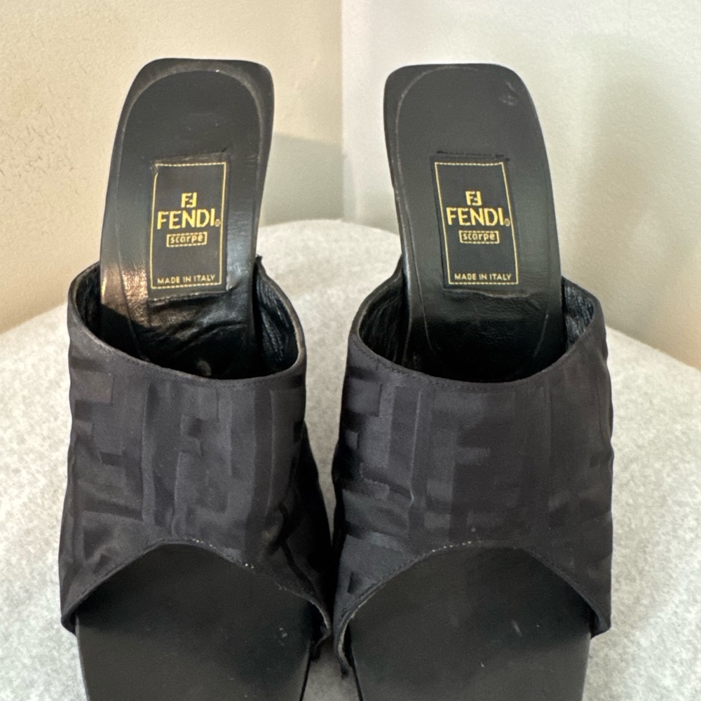 Fendi Black FF Jacquard Open-Toe Mules